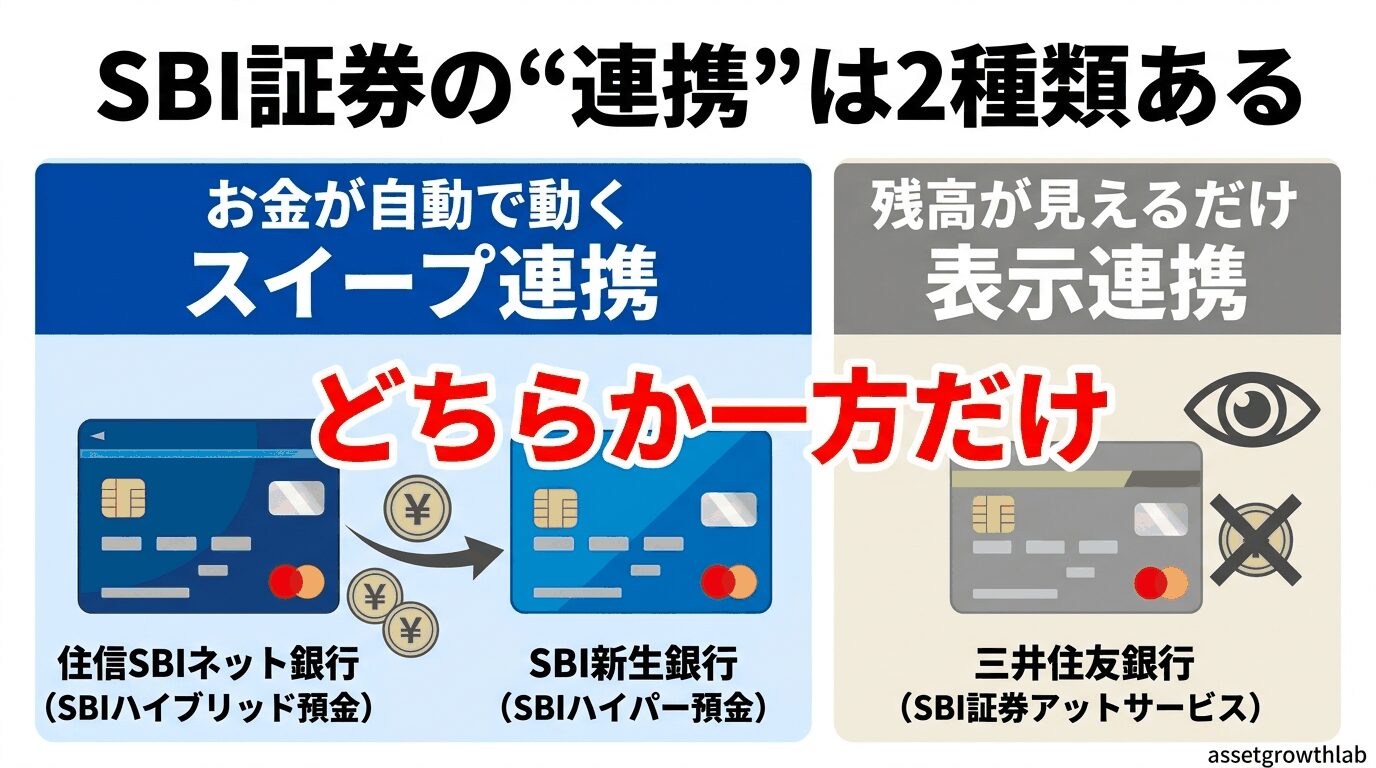 SBI証券の連携は2種類あるを示す図